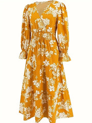 Floral Vacation Long Sleeve Dress For Spring & Fall - Smgarment's