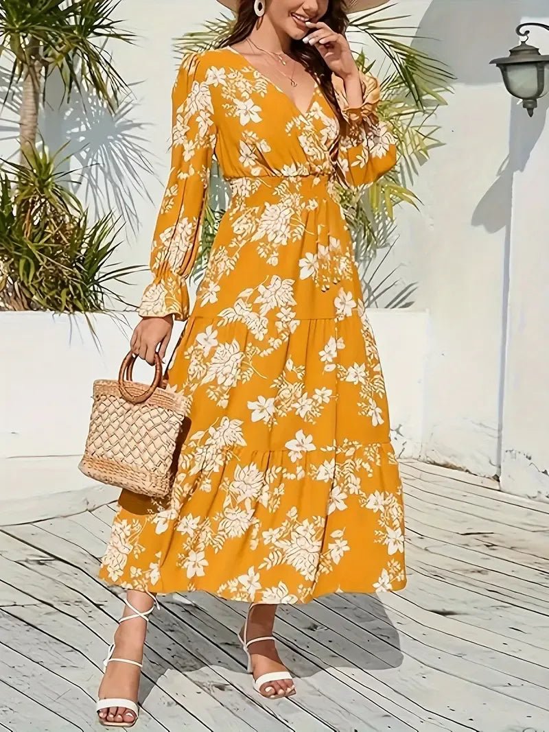 Floral Vacation Long Sleeve Dress For Spring & Fall - Smgarment's