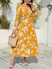Floral Vacation Long Sleeve Dress For Spring & Fall - Smgarment's