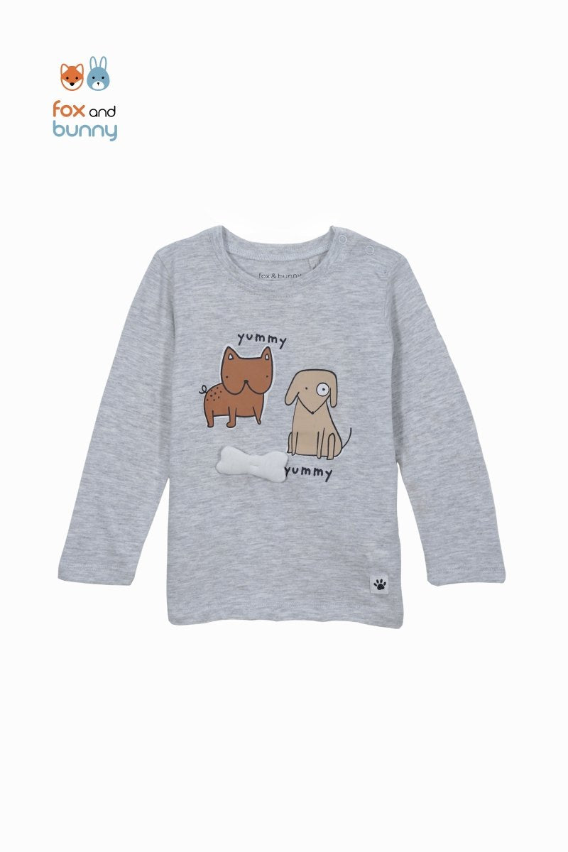 Fox & Bunny Baby Grey Long Sleeve Dog Print T-Shirt - Smgarment's