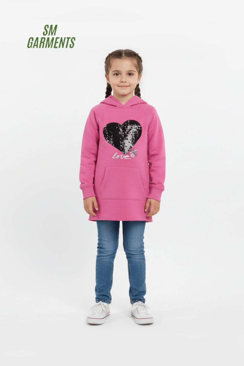FR3NDZ GIRLS EMBROIDED HEART PINK HOODIE - Smgarment's