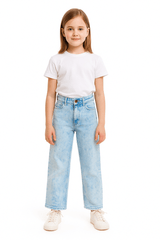 GIRLS ACID WASH ICE BLUE DENIM JEANS - Smgarment's