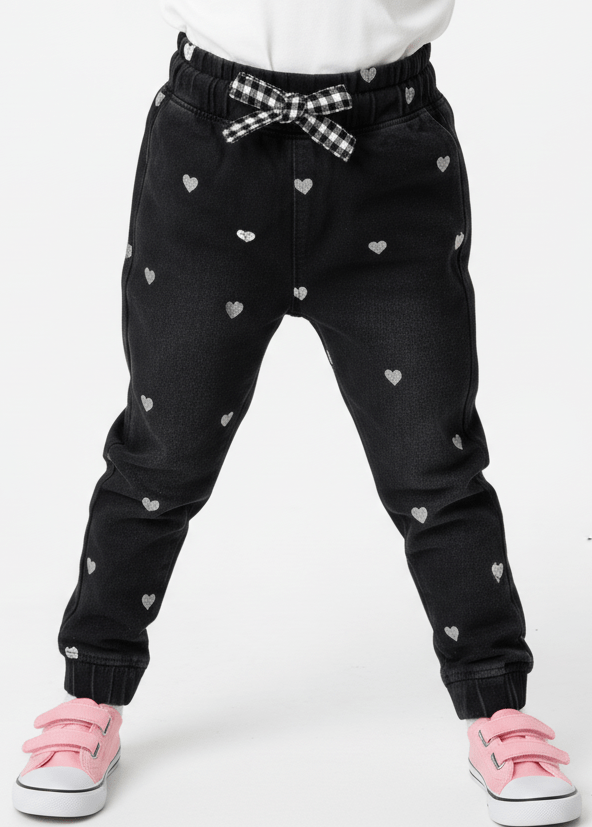 GIRLS Adorable Heart Print Denim Jeans - Smgarment's