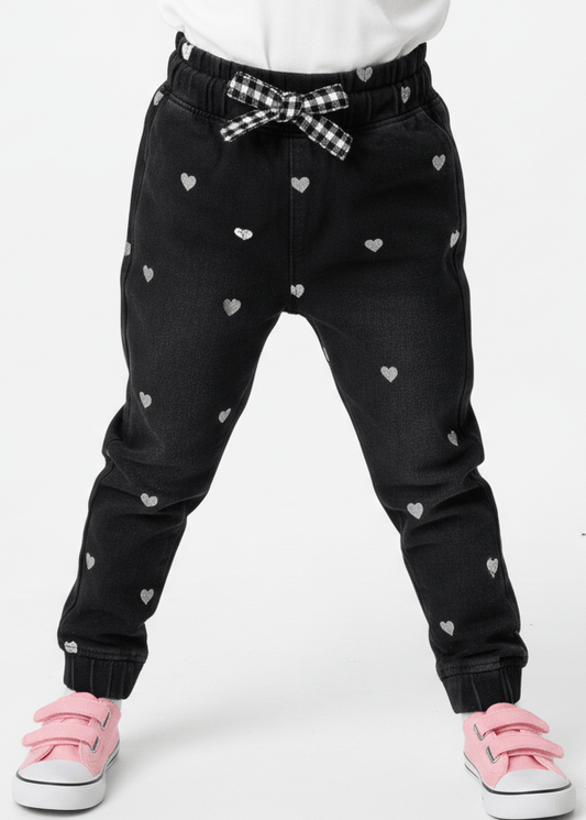 GIRLS Adorable Heart Print Denim Jeans - Smgarment's