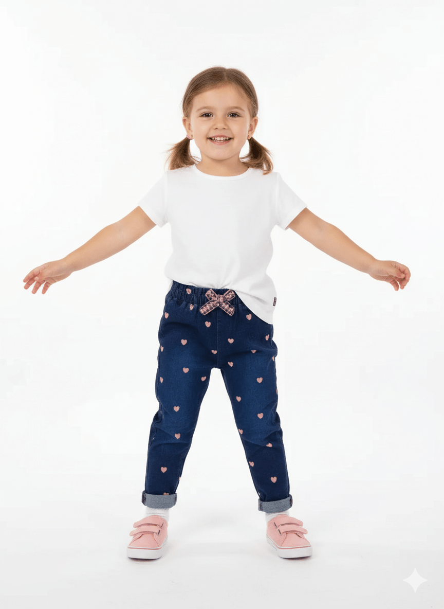 GIRLS Adorable Heart Print Denim Jeans - Smgarment's
