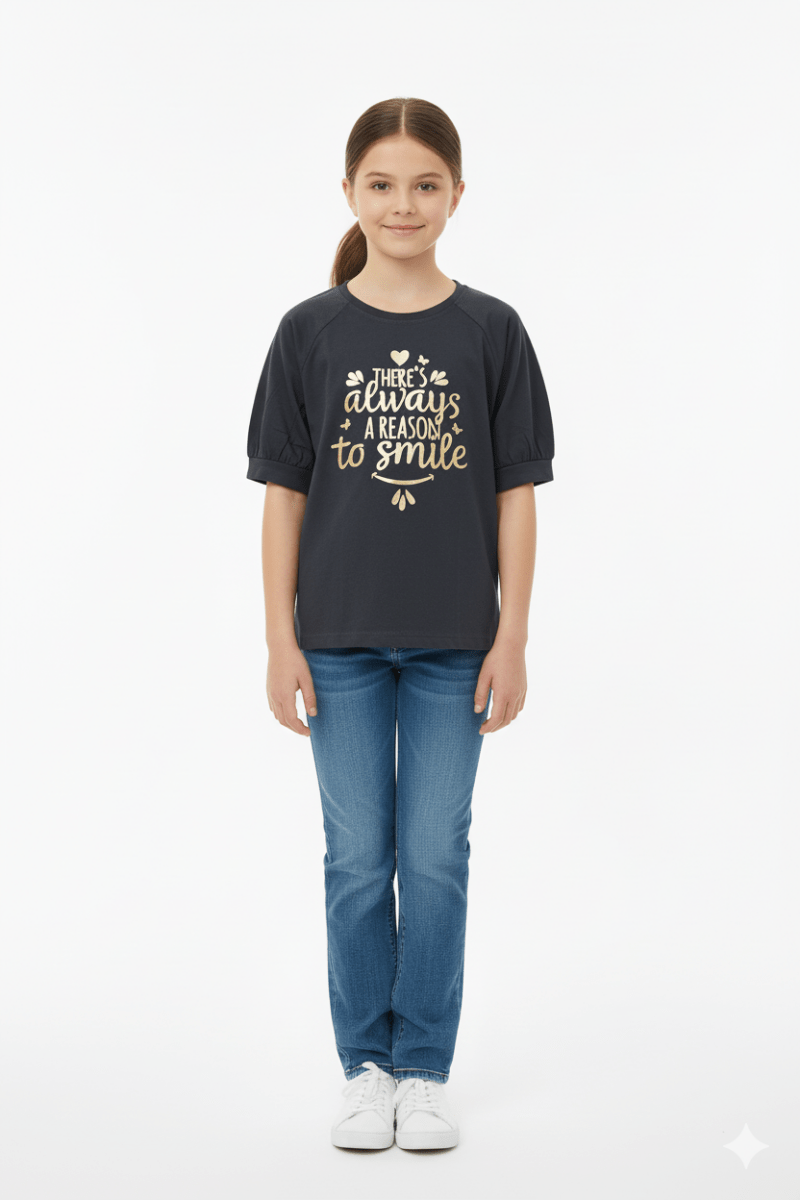 GIRLS BASIC TEXT PRINTED T SHIRT - Smgarment's