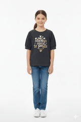GIRLS BASIC TEXT PRINTED T SHIRT - Smgarment's