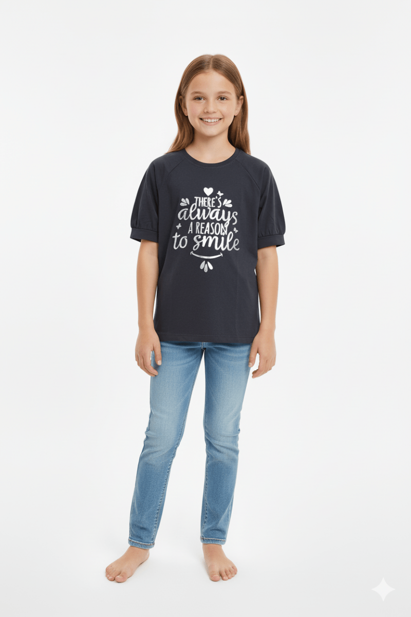 GIRLS BASIC TEXT PRINTED T SHIRT - Smgarment's