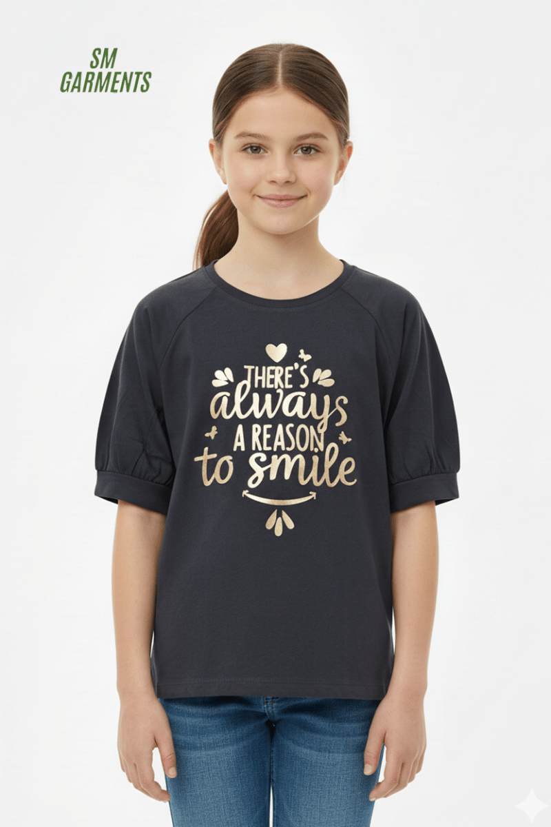 GIRLS BASIC TEXT PRINTED T SHIRT - Smgarment's