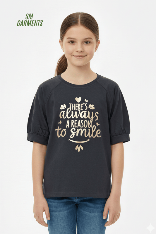 GIRLS BASIC TEXT PRINTED T SHIRT - Smgarment's