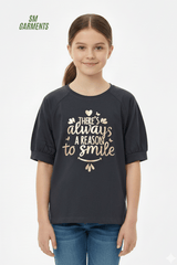 GIRLS BASIC TEXT PRINTED T SHIRT - Smgarment's