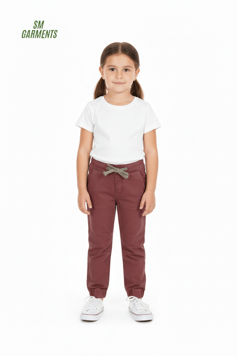 GIRLS BRICK RED JEANS WITH DRAWSTRING - Smgarment's