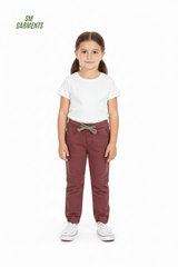 GIRLS BRICK RED JEANS WITH DRAWSTRING - Smgarment's