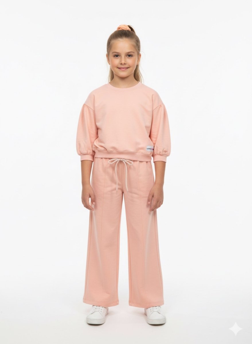 Girls Cozy Peach Dream Lounge Sweatshirt & Wide - Leg Pants Set - Smgarment's