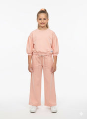 Girls Cozy Peach Dream Lounge Sweatshirt & Wide - Leg Pants Set - Smgarment's