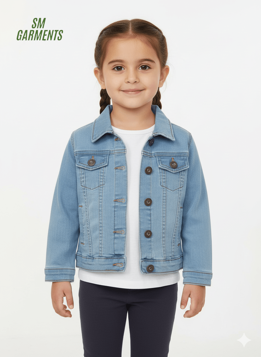 GIRLS DOUBLE POCKET DENIM JACKET - Smgarment's