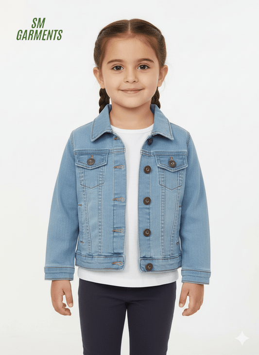 GIRLS DOUBLE POCKET DENIM JACKET - Smgarment's