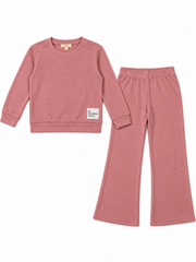 Dusty pink Be Awesome Today ribbed sweatshirt and wide-leg trousers front