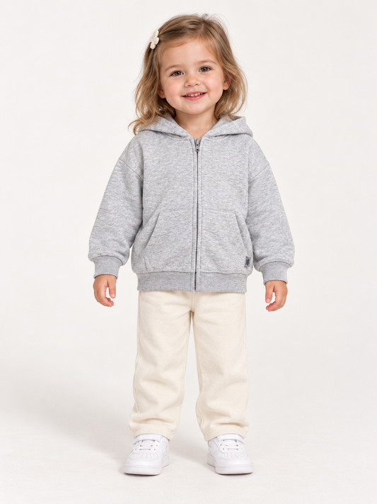 Girls grey zip-up hoodie size 2 Year front model look