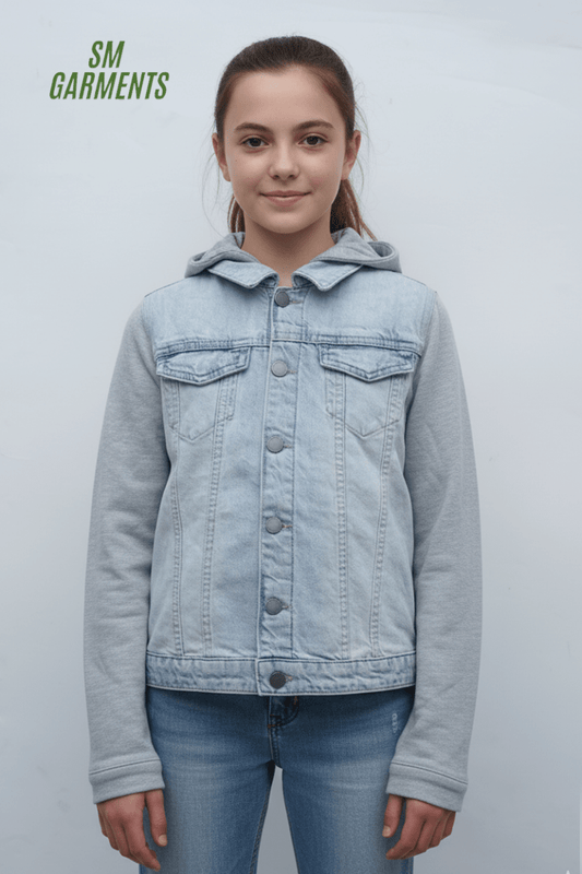 GIRLS LIGHT BLUE DENIM JACKET - Smgarment's