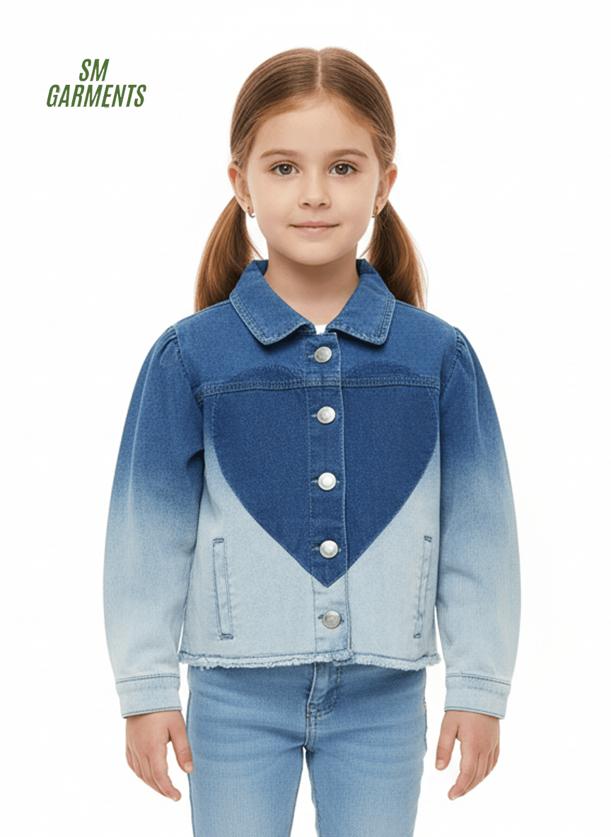Girls Light Blue Ombre Heart Denim Jacket - Smgarment's