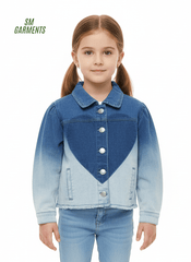 Girls Light Blue Ombre Heart Denim Jacket - Smgarment's