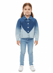 Girls Light Blue Ombre Heart Denim Jacket - Smgarment's