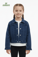 GIRLS MANNING DERCORATIVE BOWS ON CHEST CROPPED DENIM JACKET - Smgarment's