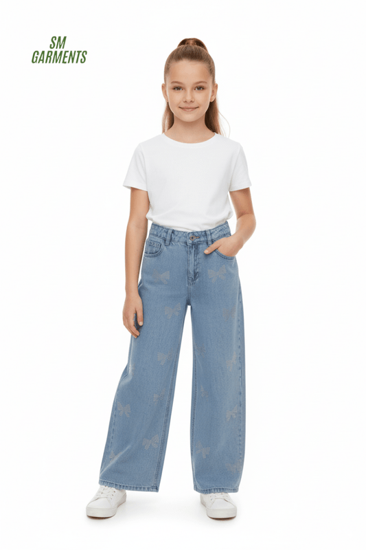 Girls' Rhinestone Butterfly Wide - Leg Jeans - Smgarment's