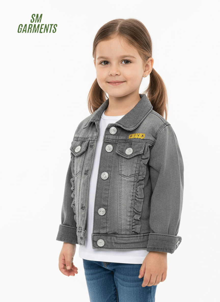 GIRLS RUFFLES DENIM JACKET - Smgarment's
