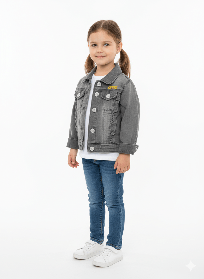 GIRLS RUFFLES DENIM JACKET - Smgarment's