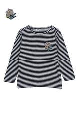 Girls' Striped Long Sleeve T-Shirt with Floral Embroidery - Smgarment's