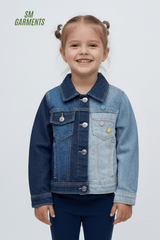 GIRLS TWO TONE SMILEY BADGES DENIM JACKET - Smgarment's