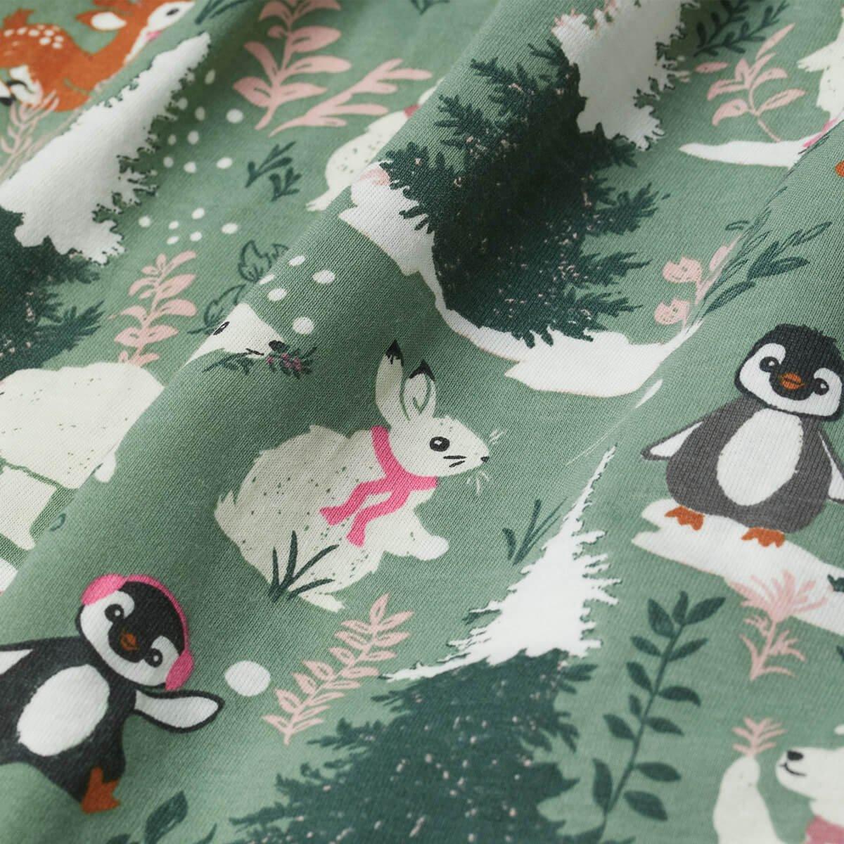 GREEN WINTER ANIMALS PRINTED JERSEY DRESS - SMgarment's