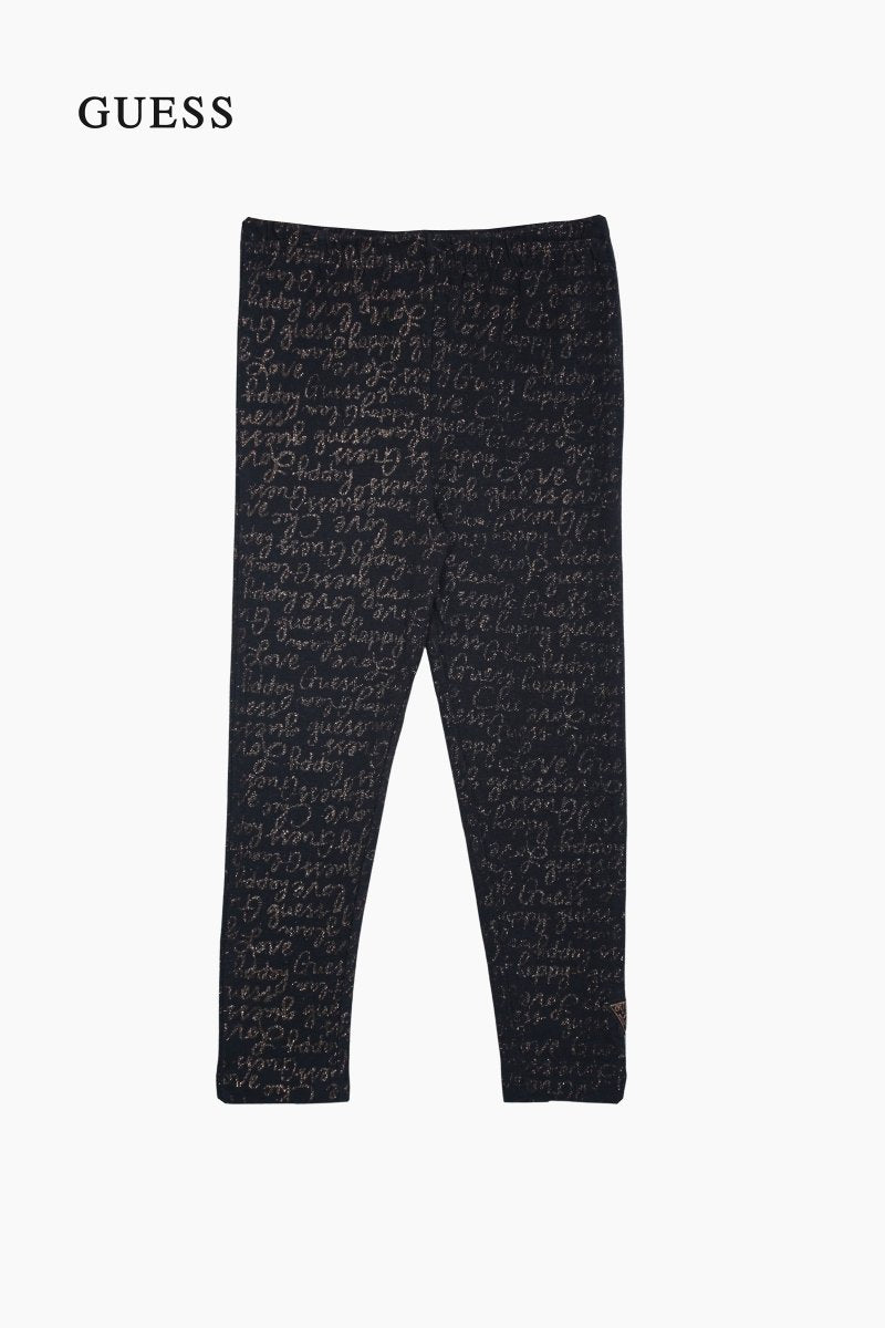 GUESS Girls' Black Glitter Script Logo Leggings - Smgarment's