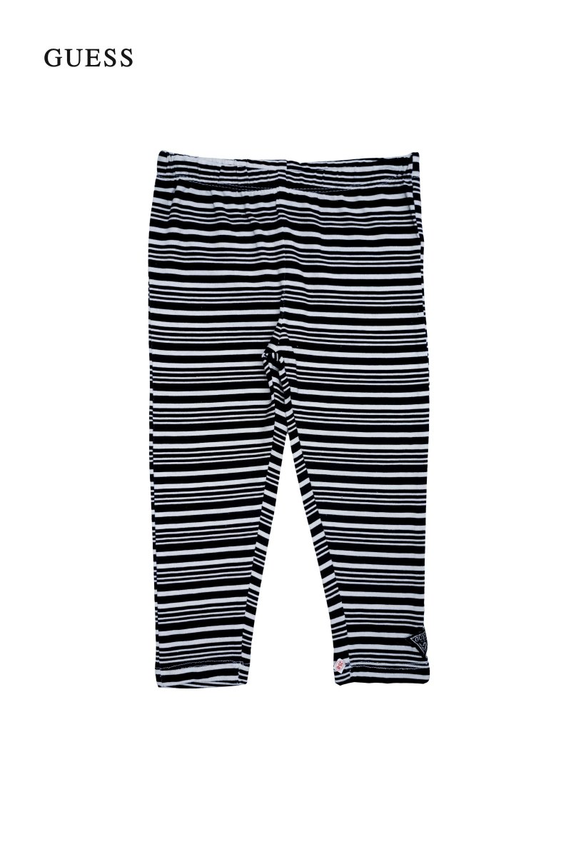 GUESS Girls' Black & White Striped Cotton Leggings - Smgarment's