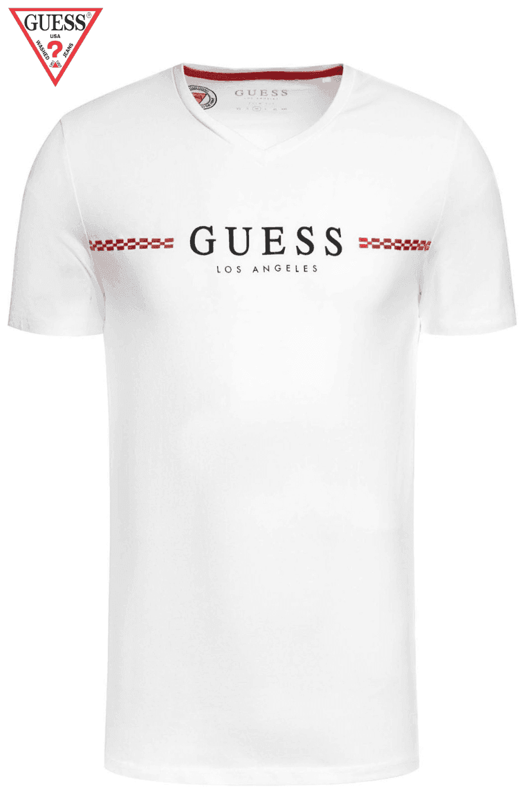 GUESS SLIM FIT V NECK FRONT LOGO PRINT T - SHIRT - SMgarment's