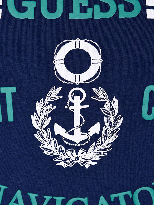 GUESS YACHT CLUB Navy blue t-shirt with logo print - Smgarment's