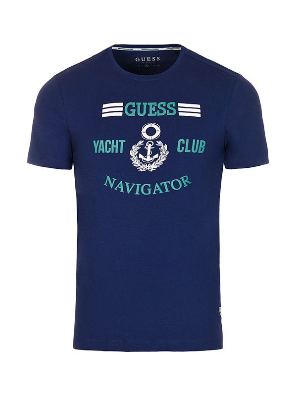 GUESS YACHT CLUB Navy blue t-shirt with logo print - Smgarment's