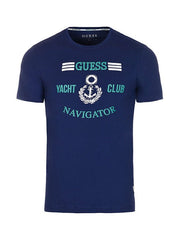 GUESS YACHT CLUB Navy blue t-shirt with logo print - Smgarment's