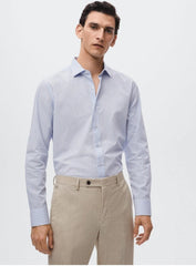 MNG مردوں کی سلم فٹ آسان لوہے کی ملٹی سٹرپڈ شرٹ