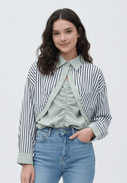 HELLO FASHION Effortless Layered Stripe Blouse - Smgarment's