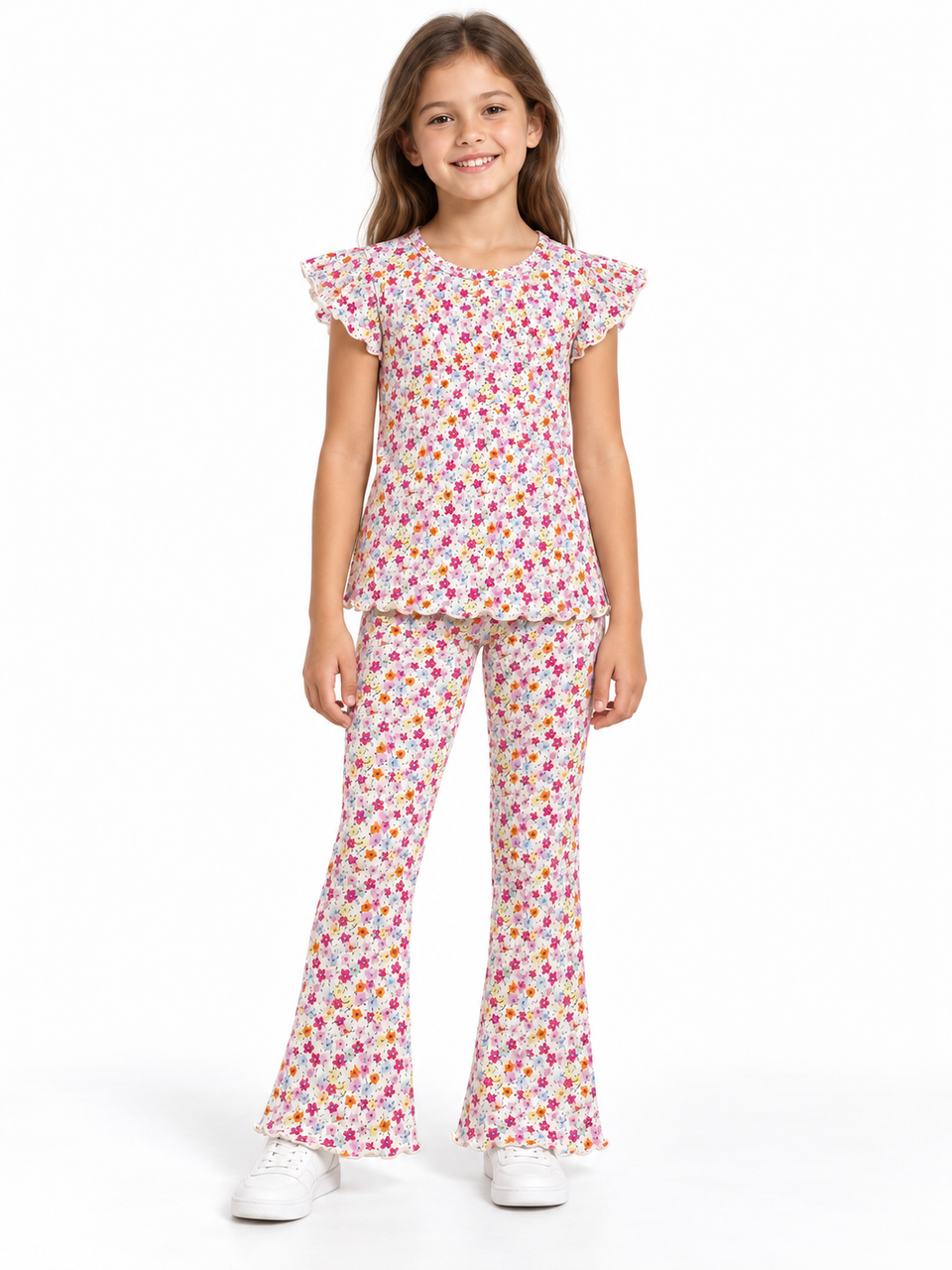 H&M girls ivory floral co-ord set front model look