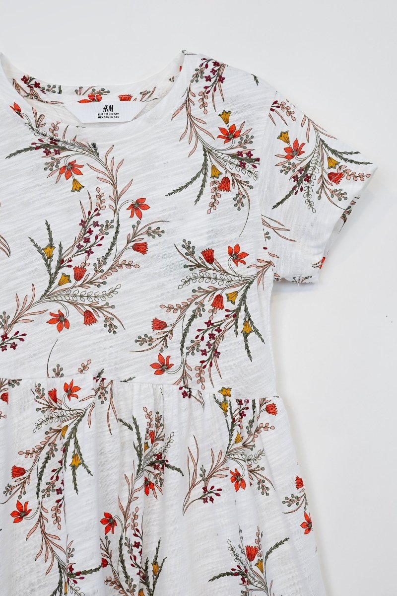 H&M GIRLS FLORAL PRINTED WHITE DRESS - Smgarment's
