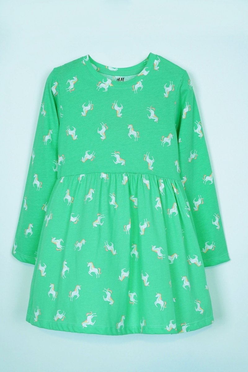 H&M GIRLS UNICORN PRINTED FULL SLEEVED DRESS - Smgarment's