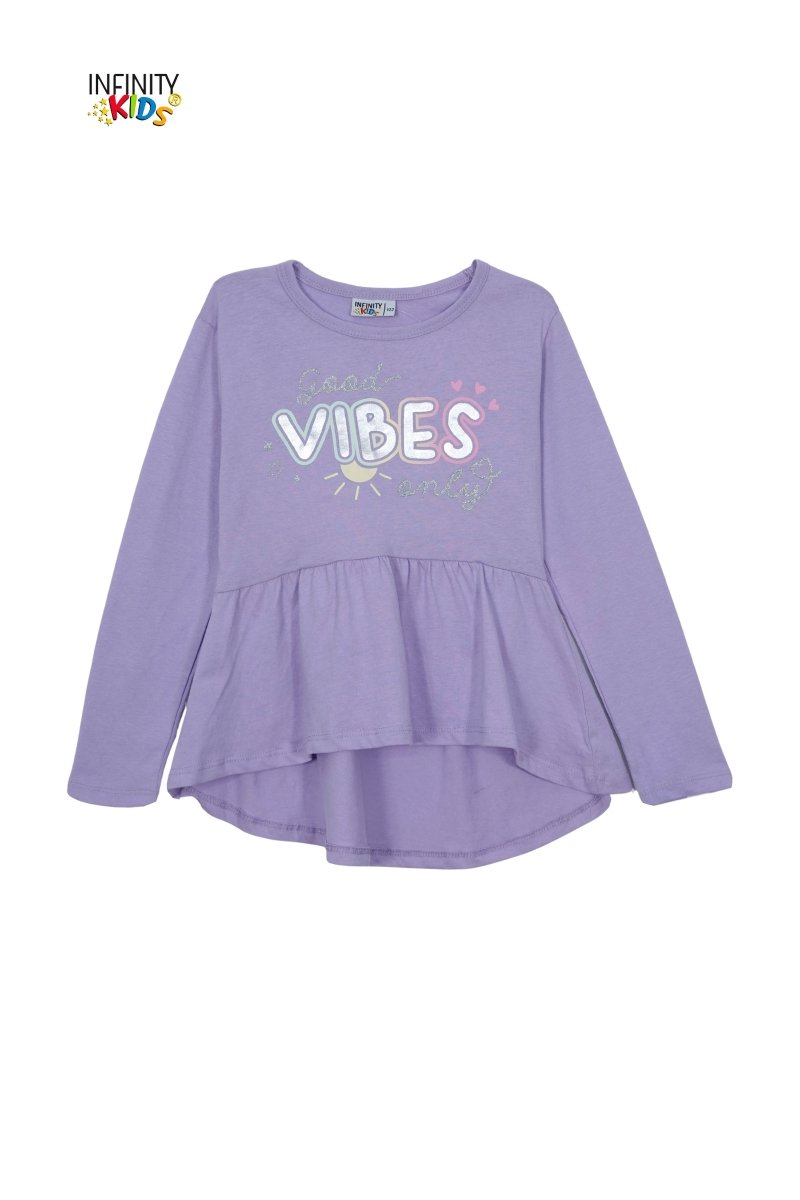 Infinity Kids Girls’ “Good Vibes Only” Peplum Long Sleeve Tee - Smgarment's