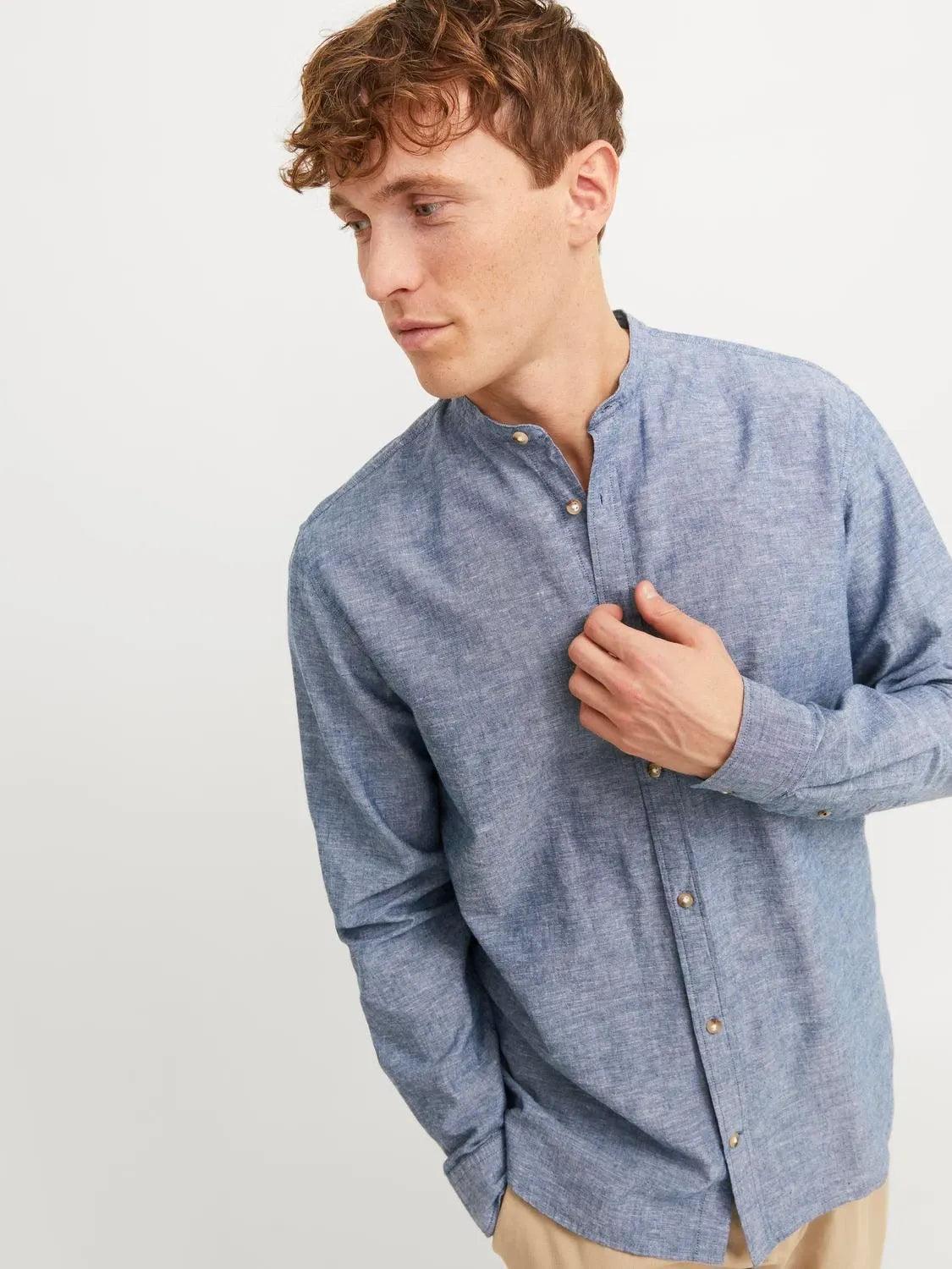 JACK & JONES BLUE JJESUMMER BAND LINEN SHIRT - SMgarment's