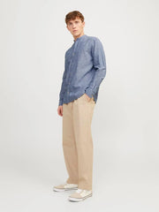 JACK & JONES BLUE JJESUMMER BAND LINEN SHIRT - SMgarment's
