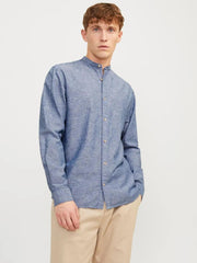 JACK & JONES BLUE JJESUMMER BAND LINEN SHIRT - SMgarment's