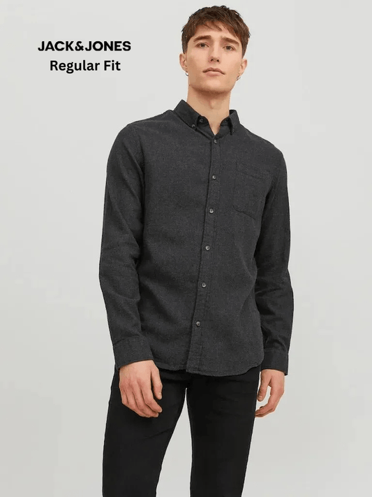 JACK & JONES Classic Dark Grey Melange Shirt - Smgarment's